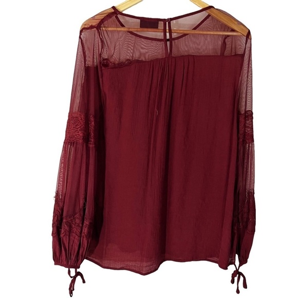 Vici Contrast Sheer Mesh Maroon Blouse Fairycore - Picture 3 of 6